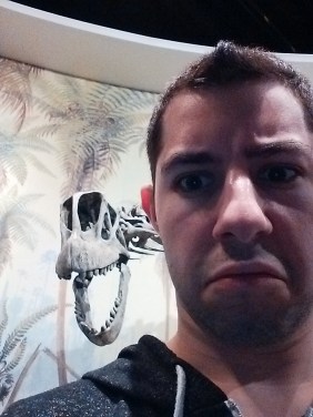 I got photo-bombed by a dinosaur at the Royal Tyrrell Musuem.